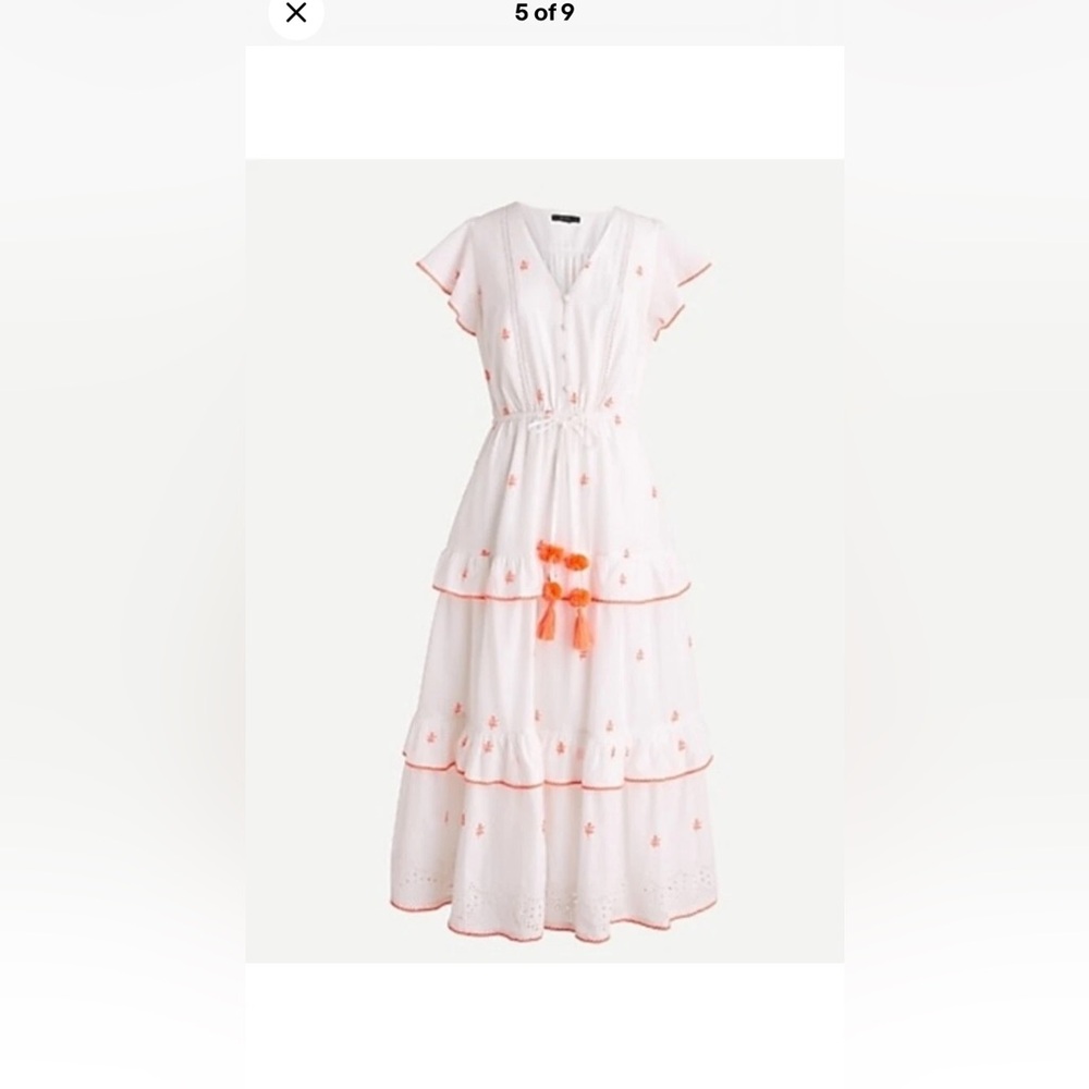 J. Crew White Dress with Coral Embroidery
